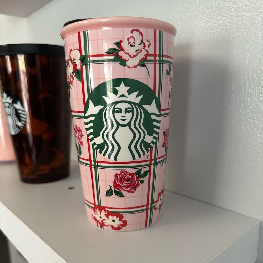 Starbucks ban.do Bando Pink Plaid Floral Ceramic Tumbler